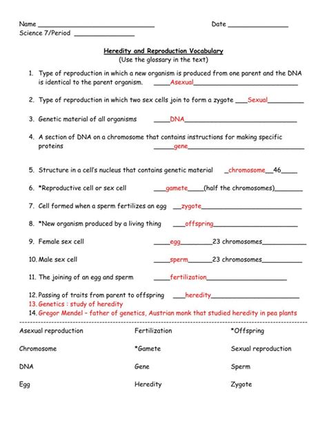 Heredity Worksheet For Elementary