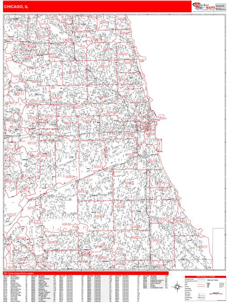 Chicago Illinois Zip Code Wall Map Red Line Style By Marketmaps The