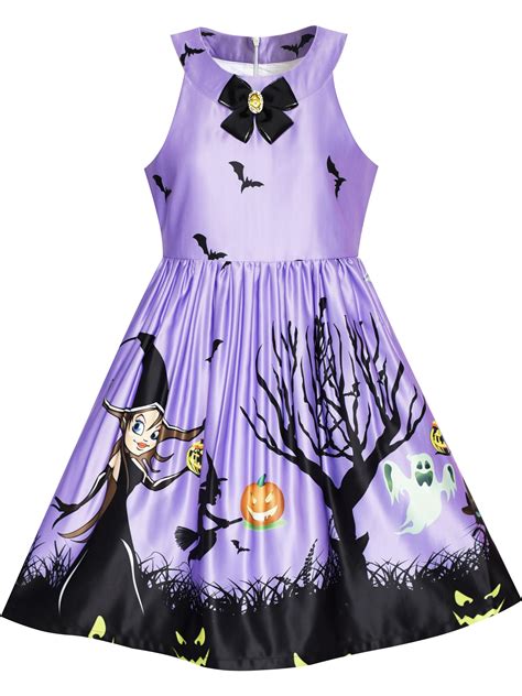 Girls Dress Halloween Witch Bat Pumpkin Costume Purple Dress 8