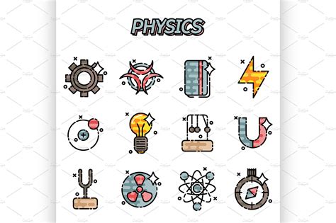 Physics Flat Icons Set ~ Illustrations ~ Creative Market