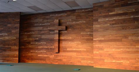 Wood Wall Backdrop For Church Stage The Cross Has Soft Lighting Behind