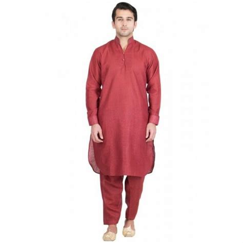 Mens Pathani Kurta Pajama Indian Cotton Ethnic Suit Solid Pattern