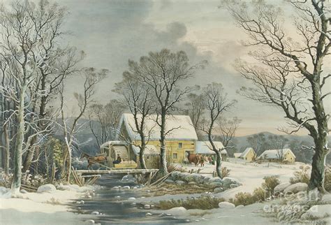 Winter In The Country The Old Grist Mill 1864 Painting By Currier And