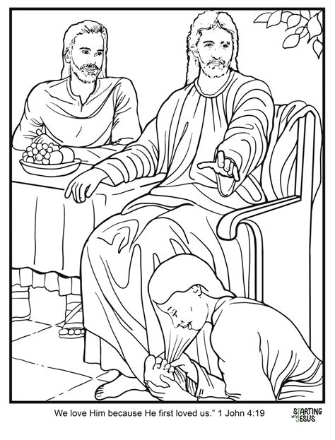 Mary Anointing Jesus Feet Coloring Page Coloring Pages