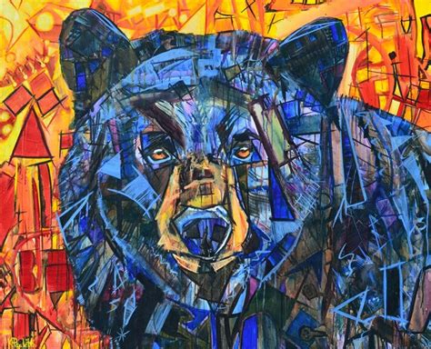 Black Bear Painting Blue Abstract Animal Art For Sale On Canvas