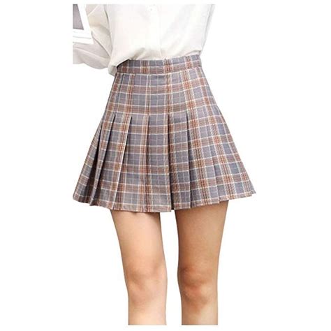 Dazcos Us Size Plaid Skirt High Waist Japan School Girl Uniform Skirts Women Xs Gray Womens