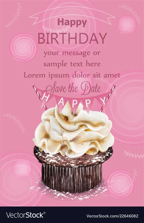 happy birthday cupcake pink card delicious vector image