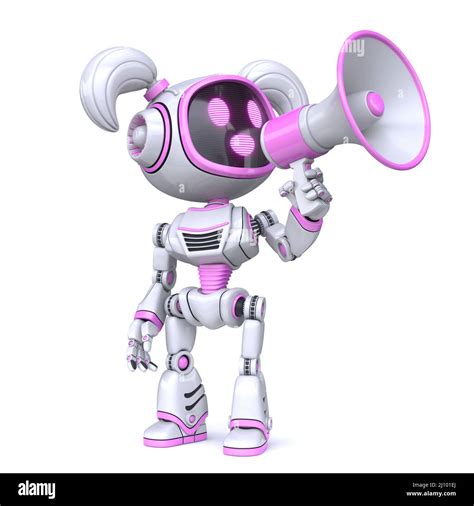 Cute Pink Girl Robot With Megaphone 3d Stock Photo Alamy