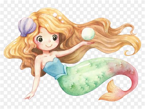 Mermaid Character Cartoon Watercolor On Transparent Background Png
