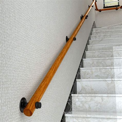 Wood Staircase Handrail Wall Mounted Hand Rail Railing Industrial