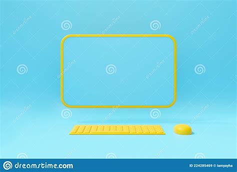 Cute 3d Render Of Yellow Computer Display On Pastel Background Abstract