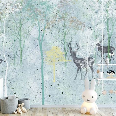 Custom Wallpaper Mural Nordic Deer Forest Landscape Bvm Home