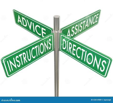 Instructions Directions Advice Assistance Four 4 Way Intersectio Stock