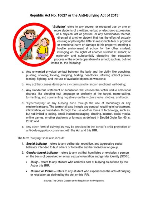 Republic Act No 10627 Or The Anti Bullying Act Of 2013 Pdf Bullying Social Psychology