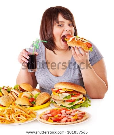Overweight Woman Eating Fast Food Stock Photo 101859565 Shutterstock