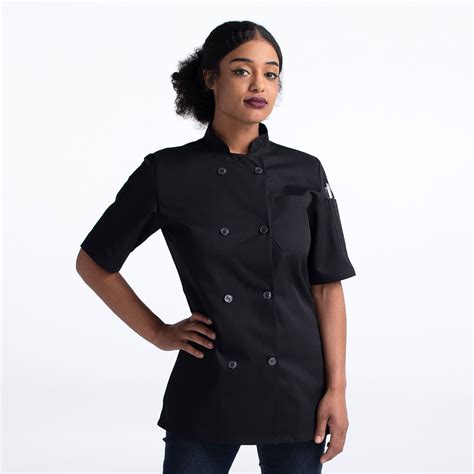 Womens Short Sleeve Plastic Button Chef Coat Chefwear