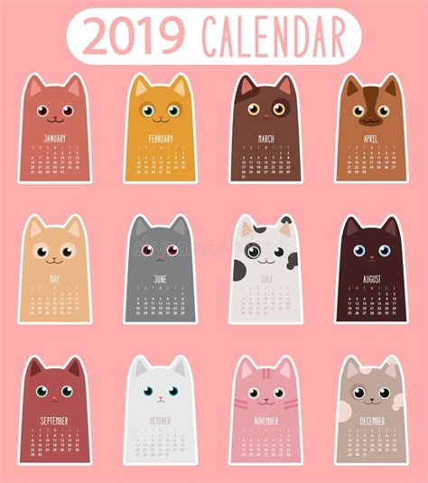 Cat Calendar 2019 Stock Vector Illustration Of Number 126610322
