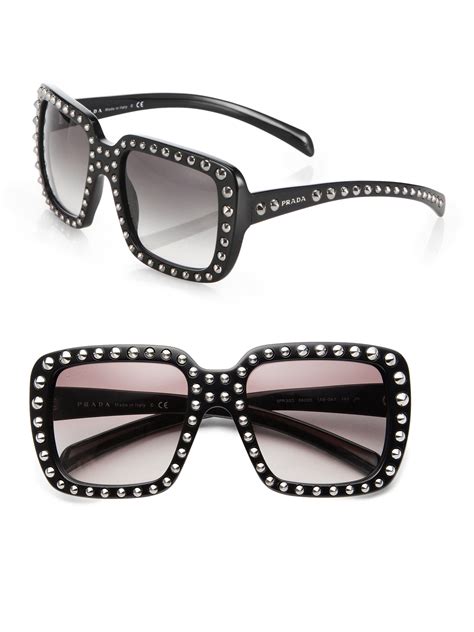 Prada 56mm Studded Square Frame Sunglasses In Black Lyst