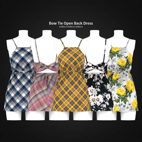 Four Dresses Are Shown In Different Colors And Patterns One Is Yellow