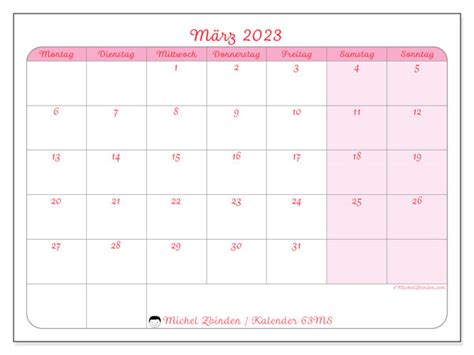 Kalender März 2023 Zum Ausdrucken “77ms” Michel Zbinden Lu