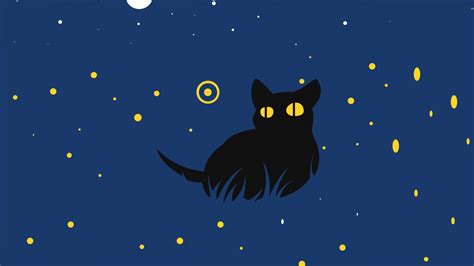 Download 1920x1080 Wallpaper Cute Black Cat Minimal Art