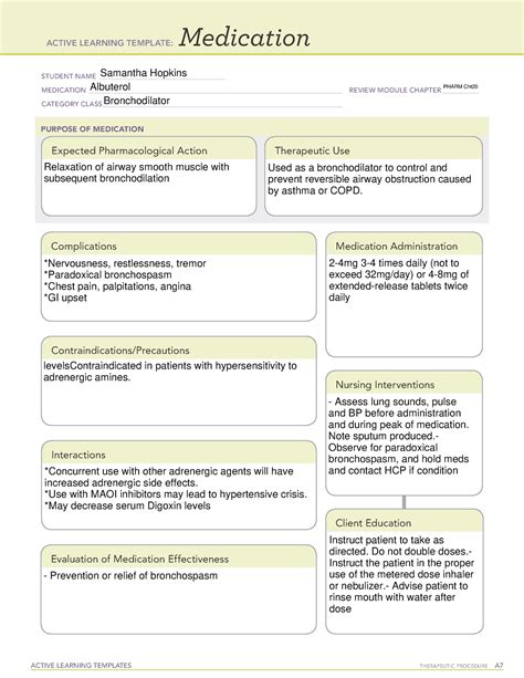 Ati Templates Medication And Diagnostic Active Learning Templates