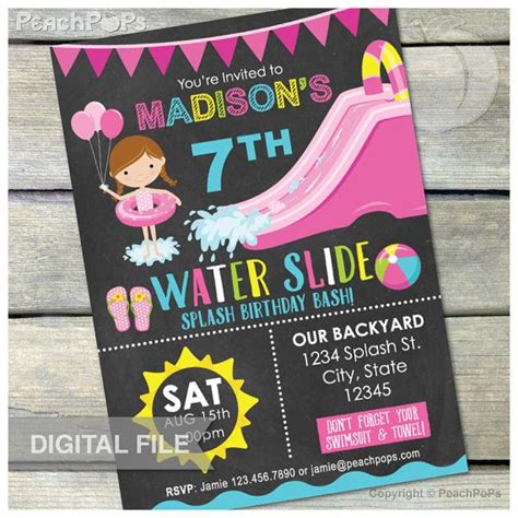 Waterslide Birthday Party Bash Invitation Chalkboard By Peachpops
