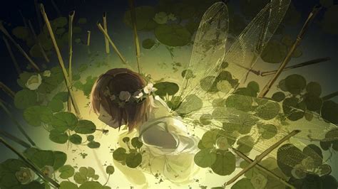 Desktop Wallpaper Original Anime Girl Wings Cute Pond Hd Image