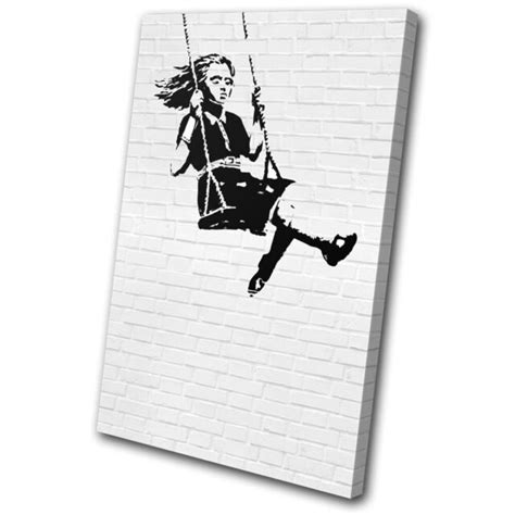 Girl Swing Graffiti Banksy Hi Res Single Canvas Wall Art Picture Print