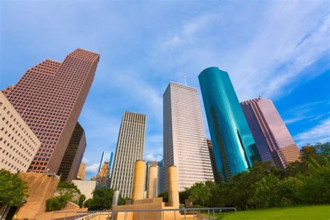 Houston Downtown Skyline At Sunset Texas Us — Stock Photo © Lunamarina