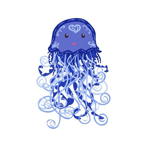 Cute Happy Jellyfish Cartoon Character Sea Animal Summer Time Stock