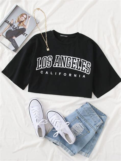 Drop Shoulder Letter Graphic Crop Tee