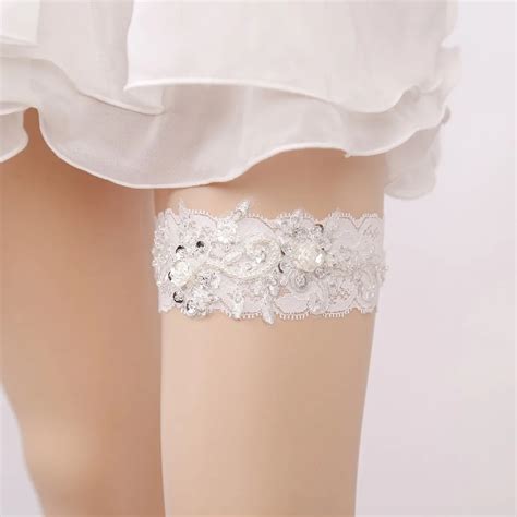 Wedding Garter Rhinestone Beading White Lace Floral Sexy Garters For