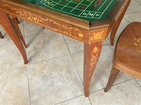 Vintage Italian Inlaid Wooden Game Table W2 Chairs Made In Italy