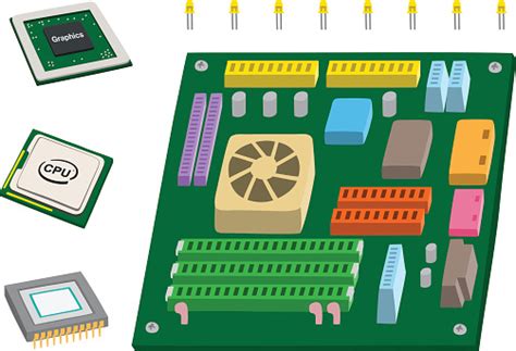 Computer Mother Board Cpu Graphic Card Vector Stock Illustration