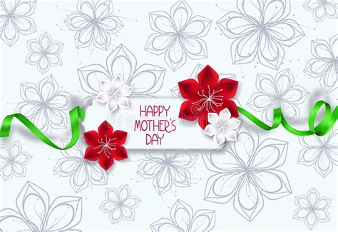Elegant Mother S Day Greeting Card With Red And White Flowers And Silk