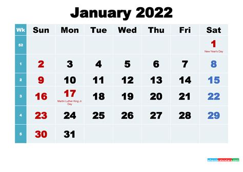 January 2022 Desktop Calendar High Resolution