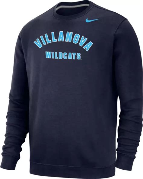 Nike Mens Villanova Wildcats Navy Club Fleece Arch Word Crew Neck