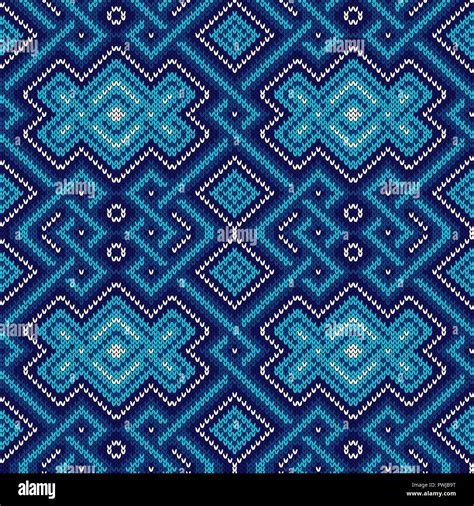 Knitted Seamless Decorative Pattern With Interlacing Lines In Blue Hues
