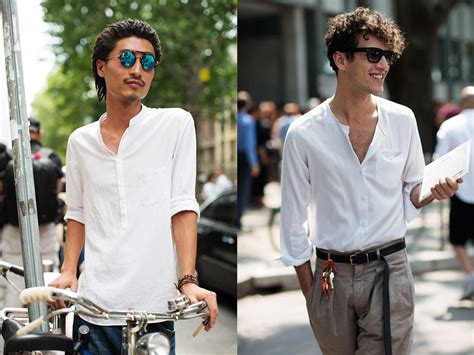 Men’s Summer Trend White Band Collar Shirts The Sartorialist Banded Collar Shirts How To