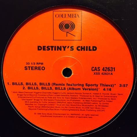 Destinys Child Bills Bills Bills 12 Cas42631 Columbia Destinys