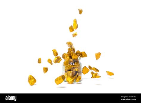 Falling gold nuggets, gold ore , precious stone or lump of golden stone