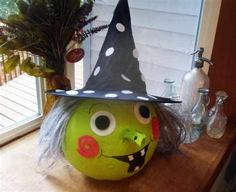 Painted Witch Pumpkin With Felt Eyes And Cheeks Pumpkin Witch