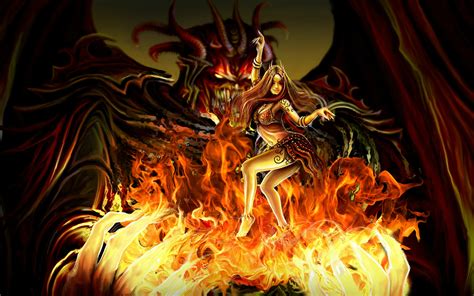 Free Download Fantasy Dark Evil Demon Women Fire Drogon Art Wallpaper
