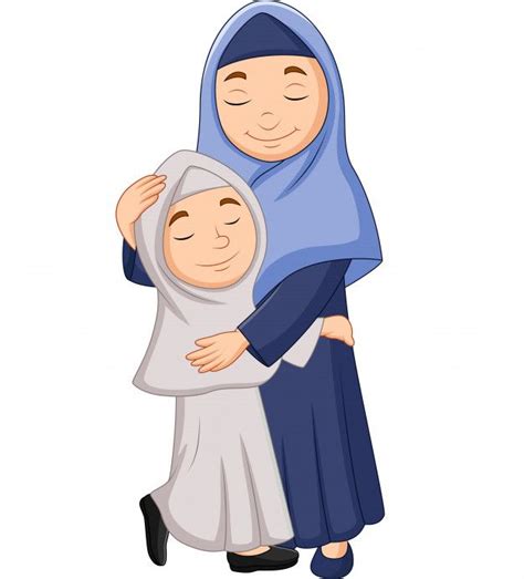Muslim Mother And Daughter Hugging In 2020 Hijab Cartoon Muslim Pictures Self Portrait