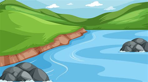 Background Scene Of Hills And River 1114646 Vector Art At Vecteezy