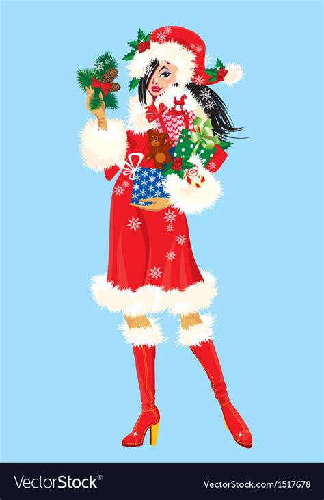 brunette christmas girl wearing santa claus suit vector image