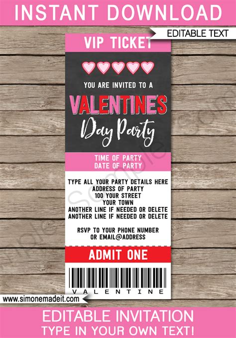valentines day ticket invitations template chalkboard