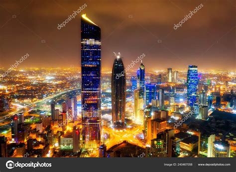 Kuwait Tower City Skyline Glowing Night Taken Kuwait December 2018