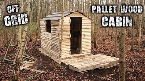 One Man Off Grid Cabin Using Free Recycled Pallet Wood Roof And Front
